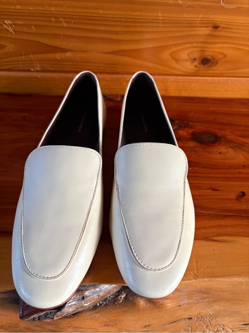 Reformation Cream Leather Slip-On Loafers — Soft Ivory Finish